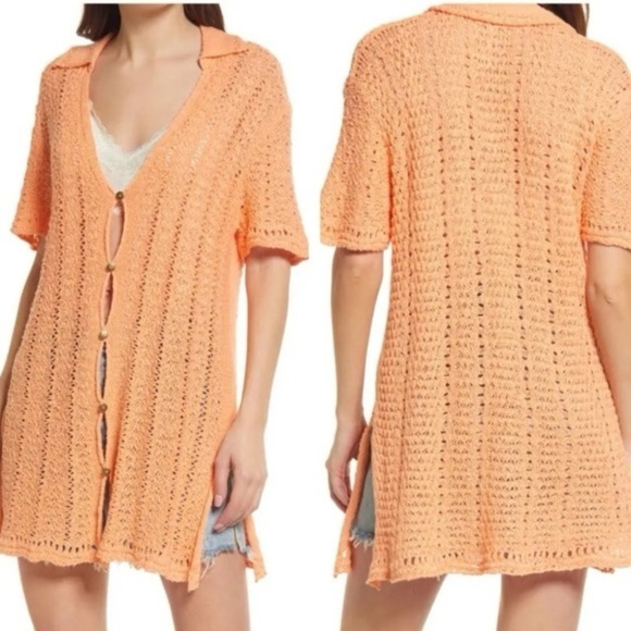 Free People Soda Pop Cardi Crocheted / Orange Soda XS MSRP $108 FP1010 - Picture 2 of 9